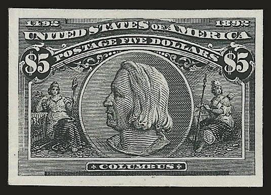 1c-$5.00 Columbian, Plate Proofs on Card (230P4-245P4).> Large margins, bright colors, fresh and Very Fine set