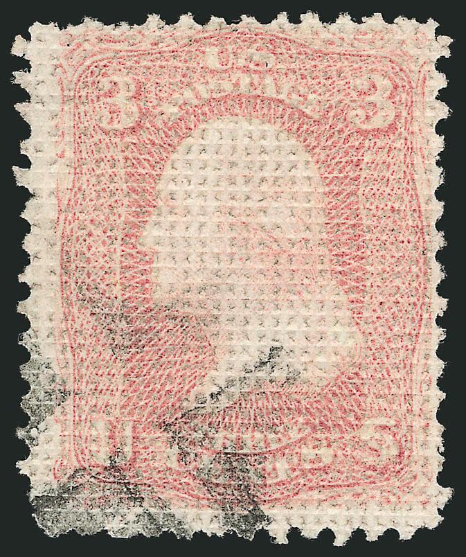 3c Rose, A. Grill (79).> Lightly cancelled by small circle of Vs, perfs much better than usual for this all-over grill issue, Fine, with 1991 P.F. certificate
