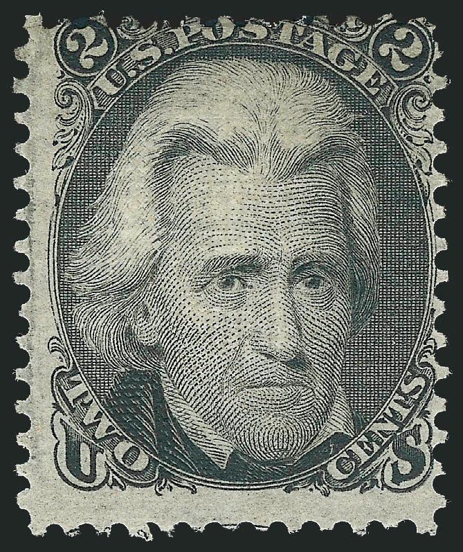 2c Black, D. Grill (84).> Original gum, intense shade, typical centering for this rare grilled stamp<><>^VERY GOOD. THE 1868 2-CENT D GRILL IS EXTREMELY RARE IN ORIGINAL-GUM CONDITION.^<><>With 2008 P.S.E.
certificate