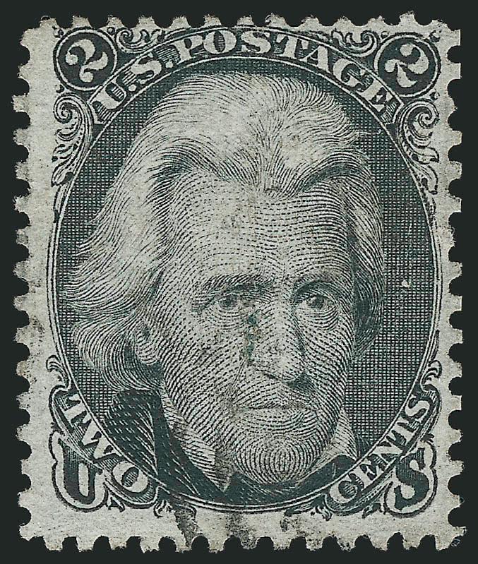 2c Black, D. Grill (84).> Better than usual centering, small part target cancel, neatly pressed crease and small margin scuff at right (called a thin spot on accompanying certificate), Fine appearance, with 1999
A.P.S. certificate