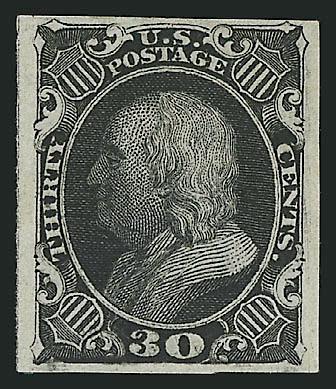 30c Black, Trial Color Plate Proof on Wove (38TC5).> Large margins, deep shade, fresh and Very Fine