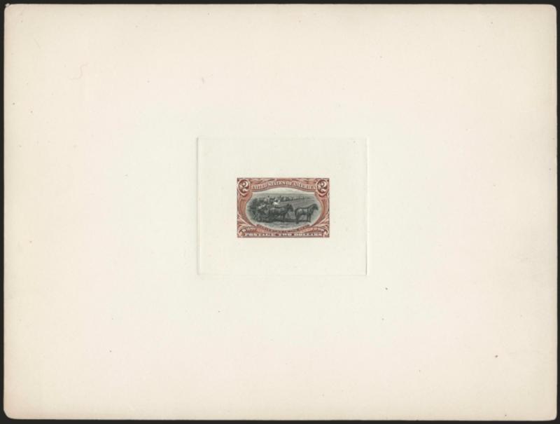 $2.00 Dark Orange Red & Black, Large Die Essay on India (293-E7).> On 203 x 153mm card with full die sinkage, rich colors, Very Fine and choice