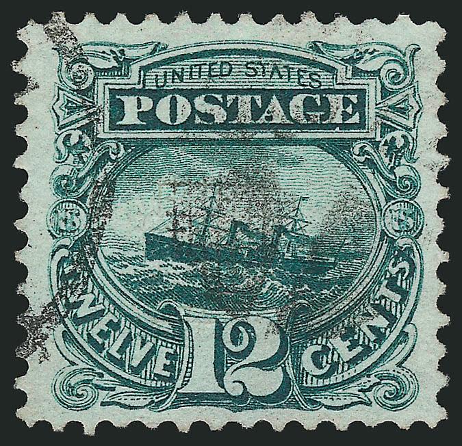 12c Green (117).> Choice margins and centering, handsome strong color, small cork cancel and rim of circular datestamp, Very Fine and choice, with 2007 P.S.E. certificate (VF-XF 85, SMQ $255.00)