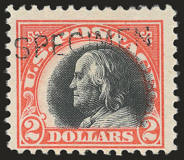 $2.00 Orange Red & Black, Archival Specimen Handstamp Ovpt. (523S).> Original gum, minor h.r., vignette nicely shifted to right, Fine, an interesting and scarce Specimen from a foreign postal archive