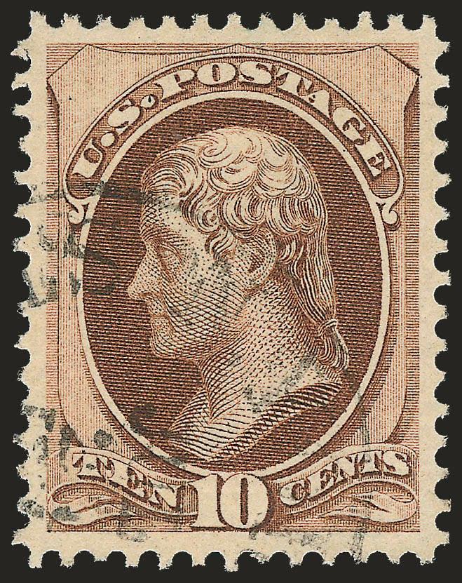 10c Brown (150).> Choice centering with wide and balanced margins, bright color, unobtrusive strike of circular datestamp, Extremely Fine Gem, with 2007 P.S.E. certificate (XF-Superb 95 SMQ $345.00), only one
has graded higher to date and only five