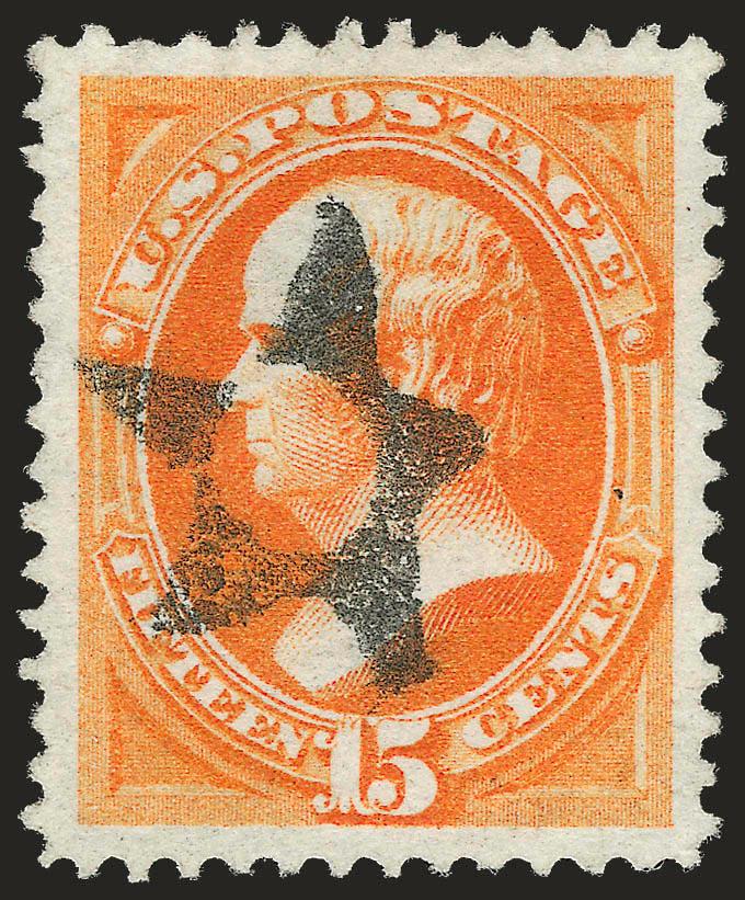 15c Bright Orange (152).> Vibrant color as fresh as the day it was printed, choice centering with wide margins, well-struck <Hollow Star fancy cancel,> bright paper<><>^EXTREMELY FINE GEM. AN ABSOLUTELY
MAGNIFICENT 1870 15-CENT NATIONAL BANK NOTE C