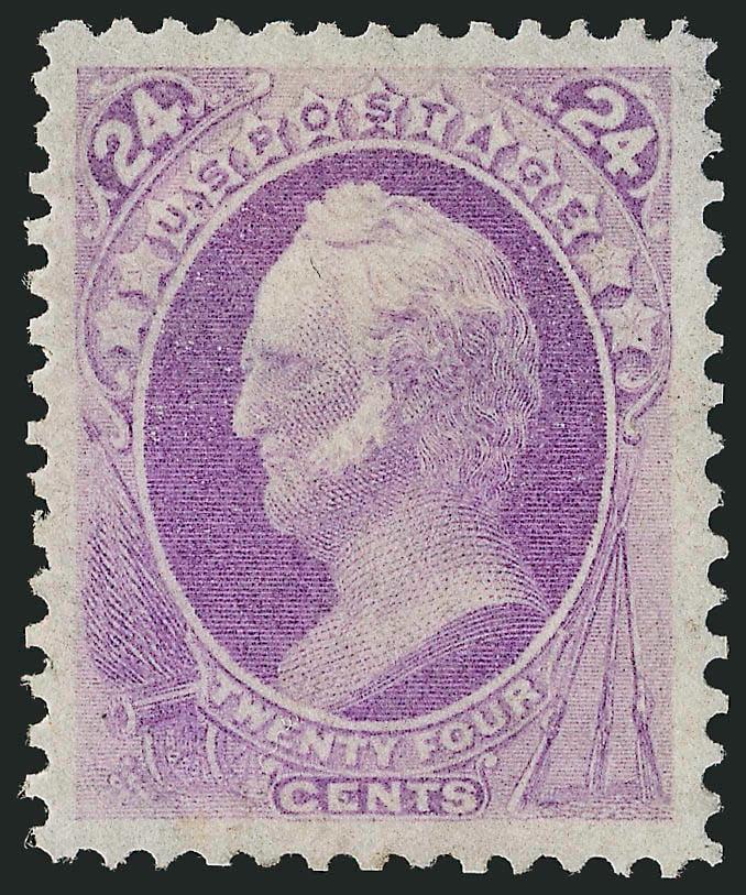 24c Purple (153).> Part original gum, uncommonly wide margins and handsomely centered, strong color, reperfed at right, Extremely Fine appearance, with 1992 P.F. certificate which does not mention the
reperfing