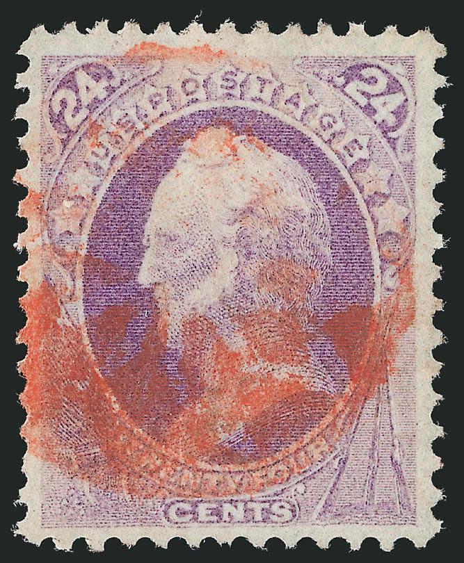 24c Purple (153).> Choice margins and centering, bright color complemented by a <red New York Foreign Mail Geometric> cancel, Very Fine, with 1983 P.F. and 1990 P.S.E. certificates
