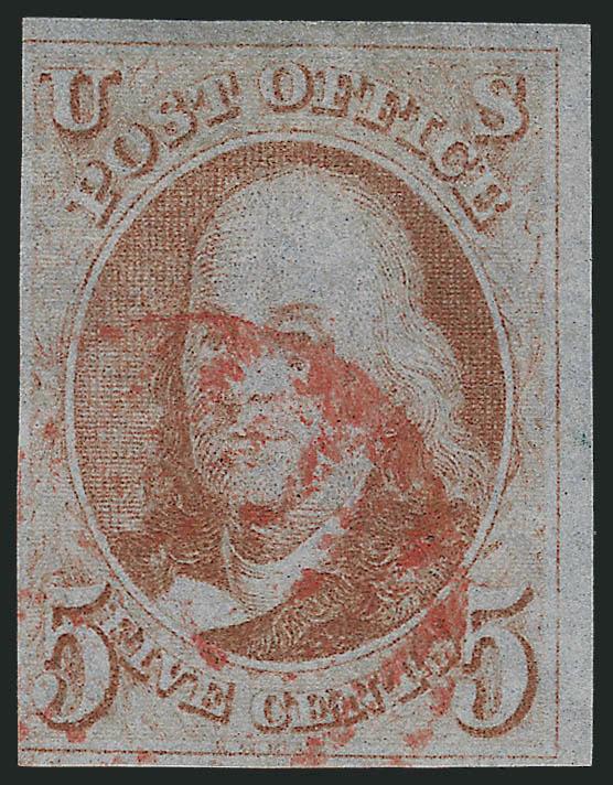 5c Red Brown (1).> Two, margins to in, red cancels, somewhat defective, still appear Fine