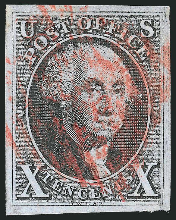 10c Black (2).> Large even margins all around, bright shade and crisp impression, red New York square grid cancel<><>^EXTREMELY FINE USED EXAMPLE OF THE 10-CENT 1847 ISSUE.^<><>With 2006 P.S.E. certificate (XF 90
SMQ $2,050.00)