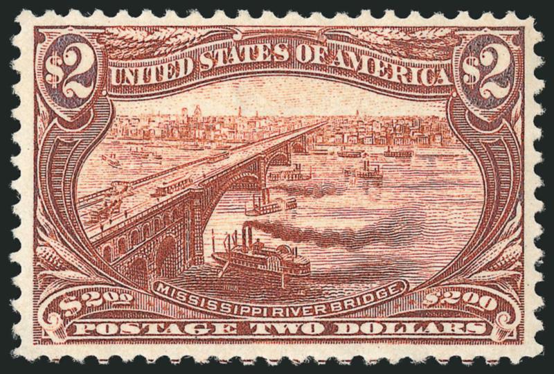 $2.00 Trans-Mississippi (293).> Original gum, choice wide margins, wonderful unadulterated dark color that has not been affected by oxidation which is often the case, Very Fine and choice, with 1990 P.S.E.
certificate