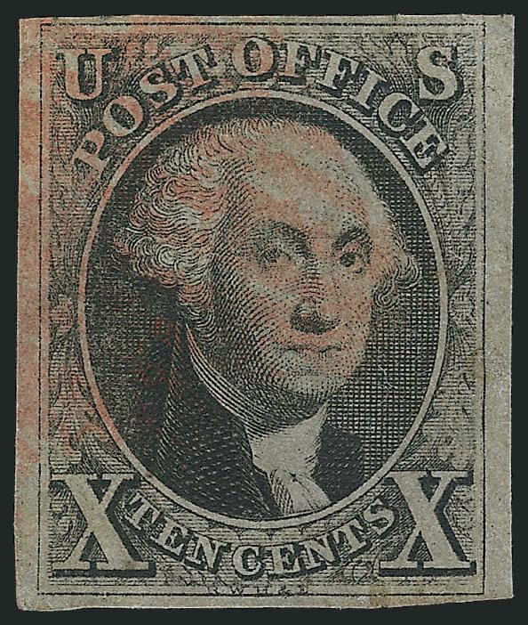 10c Black (2).> Large margins to clear, red grid cancel, defective, otherwise Fine