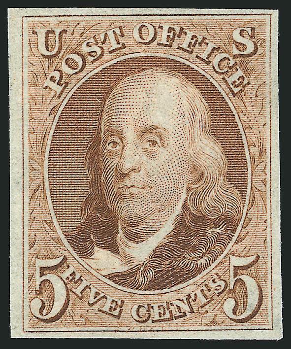 5c Red Brown, Reproduction (3).> Without gum as issued, large margins to full, bright color, Very Fine and choice