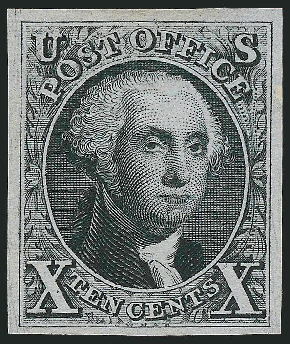 10c Gray Black, Reproduction (4).> Without gum as issued, exceptionally large margins, sharp impression, Very Fine and choice, with 2007 P.S.E. certificate (VF-XF 85 SMQ $1,200.00)