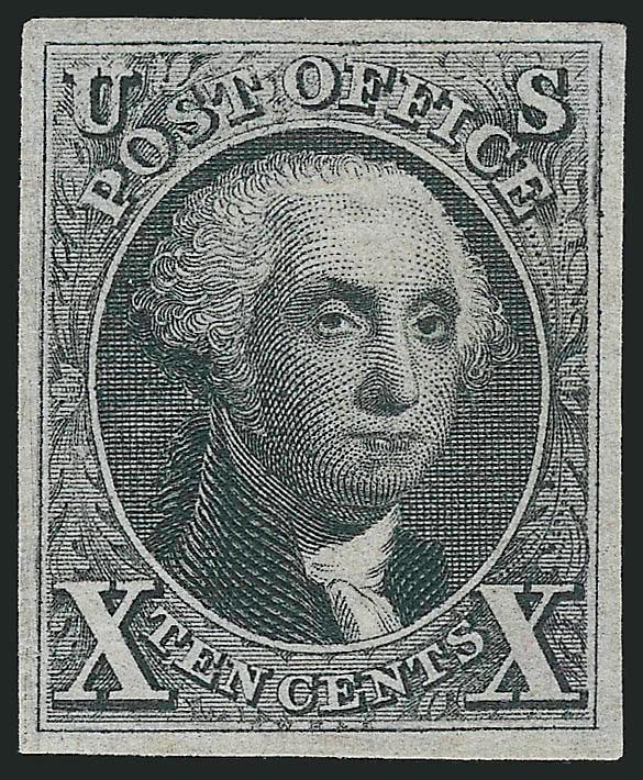 10c Black, Reproduction (4).> Without gum as issued, full even margins, deep shade, Very Fine and choice, couple dealer handstamps on back (one applied by a moron in water-soluble pink ink shows thru slightly),
with 1991 P.F. certificate