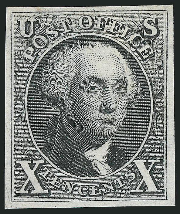 10c Black, Reproduction (4).> Without gum as issued, ample to large margins, crisp impression, pre-print paper crease, otherwise Very Fine and choice, with 2001 P.S.E. certificate