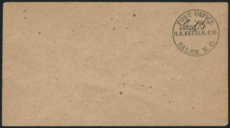 Salem N.C., 5c Black entire, Reprint (73XU1R).> Two, both unused, one with ms. Paid 5 added to circle, Very Fine
