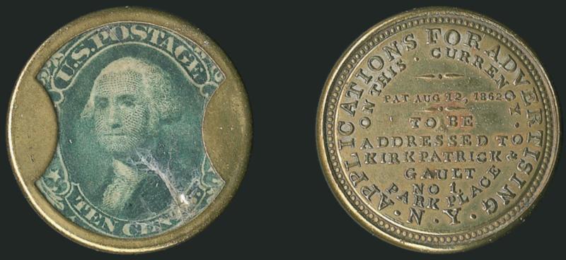 Kirkpatrick & Gault, New York, 10c Green (EP116).> Stamp has rich color, mica with diagonal crack at bottom right, sound case with beautiful bright reverse, Very Fine