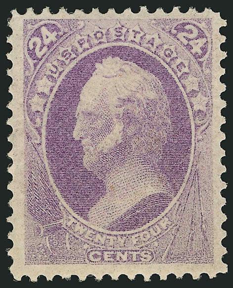 24c Purple (153).> Original gum, rich color, wide margins<><>^VERY FINE AND CHOICE EXAMPLE OF THE 24-CENT 1870 NATIONAL BANK NOTE UNGRILLED ISSUE.^<><>With 1990 and 2004 P.F. certificates