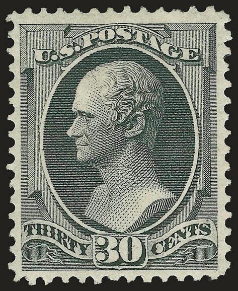30c Black (154).> Original gum, small h.r., choice centering with wide margins, beautiful deep charcoal shade and detailed impression<><>^EXTREMELY FINE. THE 1870 30-CENT NATIONAL UNGRILLED ISSUE IS ONE OF THE
MOST DIFFICULT OF ALL BANK NOTE ISSUES