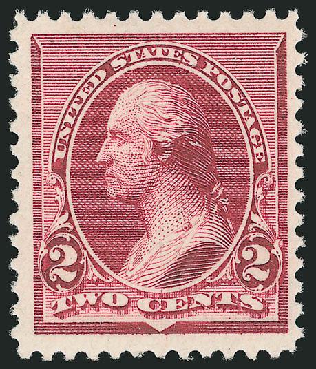 2c Lake (219D).> Mint N.H., intense color on white paper in the true Lake shade, wide margins, Extremely Fine, ex Vineyard, with 1994 and 2004 P.F. certificates