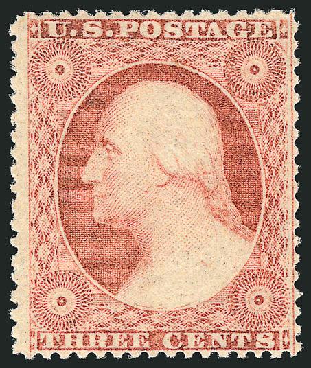 3c Dull Red, Ty. III (26). Mint N.H.,> brilliant color, fresh and Very Fine, with 2003 and 2005 P.S.E. certificates (latter F-VF 75 SMQ $75.00 as 70, $205.00 as 80)