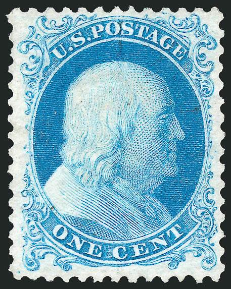 1c Bright Blue, Reprint (40).> Without gum as issued, brilliant color on bright paper, well-balanced margins, fresh and Extremely Fine, with 1987 and 2002 P.F. certificates