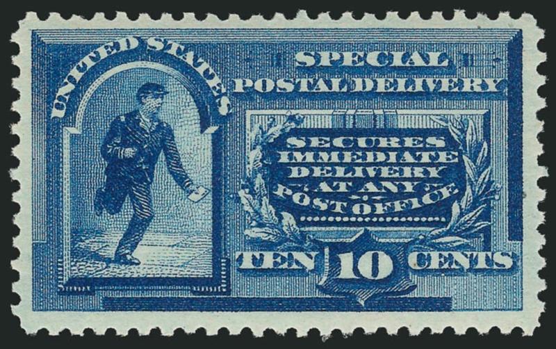 10c Blue, Special Delivery (E2).> Mint N.H., rich color on bright paper, unusually wide margins, Very Fine and choice, a beautiful stamp, with 2005 P.F. certificate
