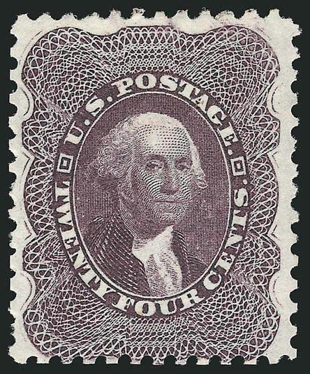 24c Blackish Violet, Reprint (45).> Without gum as issued, intense shade and proof-like impression on crisp paper<><>^FRESH AND FINE EXAMPLE OF THE 24-CENT 1857 REPRINT.^<><>Only 479 sold. With 2002 P.F.
certificate
