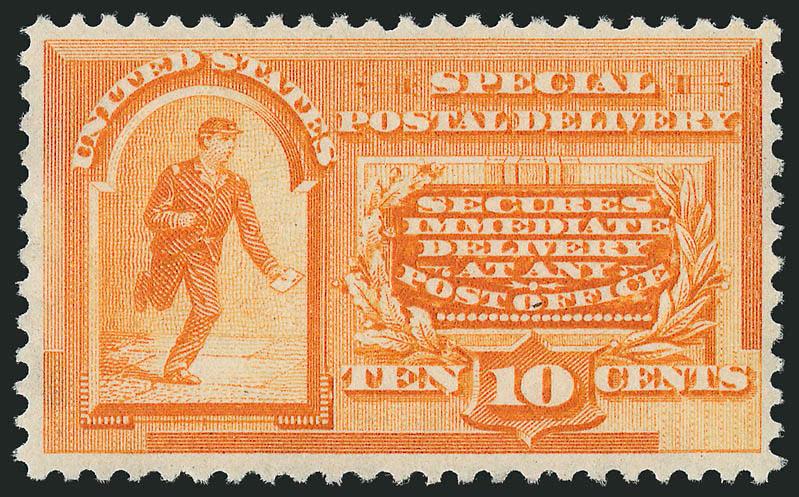10c Orange, Special Delivery (E3).> Mint N.H., vibrant color as fresh as the day it was printed, Very Fine and choice, a pretty stamp, with 2001 P.S.E. certificate