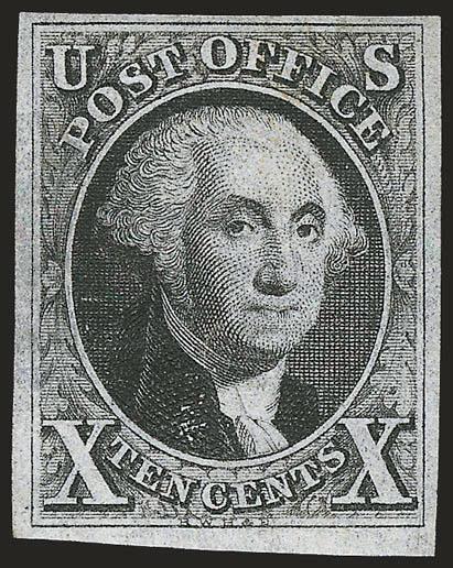 10c Black (2).> Original gum across the entire back of stamp described on accompanying certificate as part original gum, full to large margins, intense shade and impression, trivial toned spots on face and at top
right<><>^VERY FINE APPEARANCE. A R