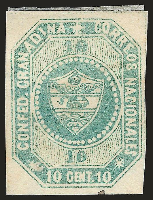 1859, 10c Green, Trial Color Plate Proof (4TC).> Large margins, small spot at bottom, couple tiny imperfections, otherwise Very Fine, scarce