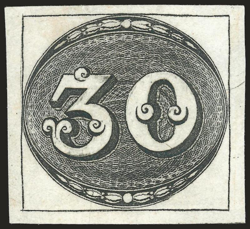 1843, 30r Deep Black, Early Impression (1).> Unused (no gum), large margins, intense shade and exceptionally sharp impression, Extremely Fine, ex Newbury, signed A. Diena, Meyer Euros 5,400