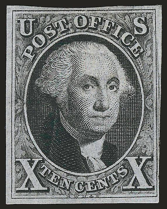 10c Black (2).> Original gum, large margins to full, bright shade and detailed impression, usual light natural gum bend which is barely noticeable and is mentioned only for complete accuracy<><>^FRESH AND FINE.
A BEAUTIFUL ORIGINAL-GUM EXAMPLE OF T