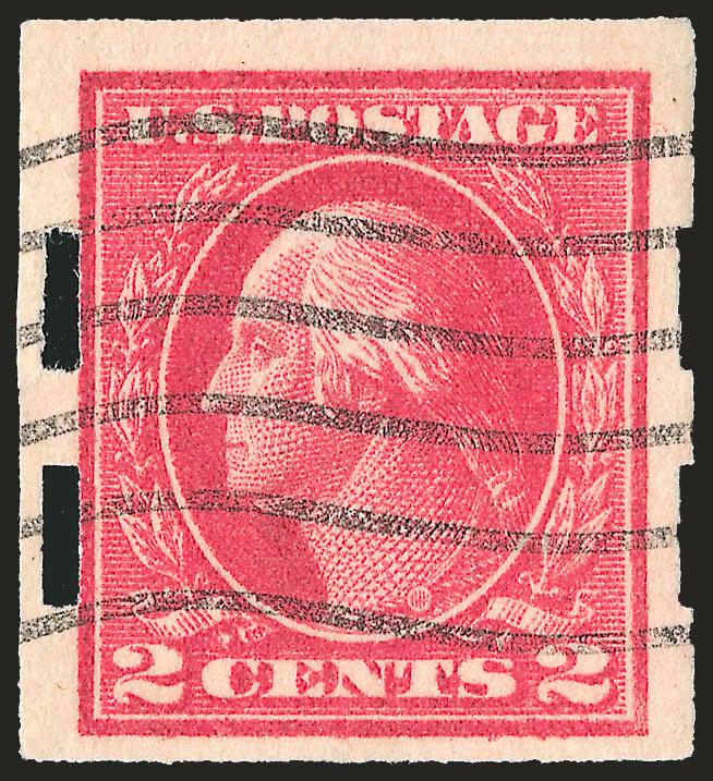 2c Deep Rose, Ty. Ia, Imperforate, Schermack Ty. III Private Perforation (482A).> Deep rich color on bright white paper, Schermack perforations completely intact at left and with full Schermack perfs at right,
neat machine cancel, completely sound ex