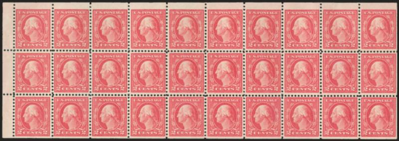 2c Rose, Ty. I, A.E.F. Booklet Pane (499f).> 1997 P.F. certificate specifically states Genuine, never hinged, however we see slightest trace of previous hinging, deep rich color, choice centering with wide
margins at top and bottom<><>^EXTREMELY