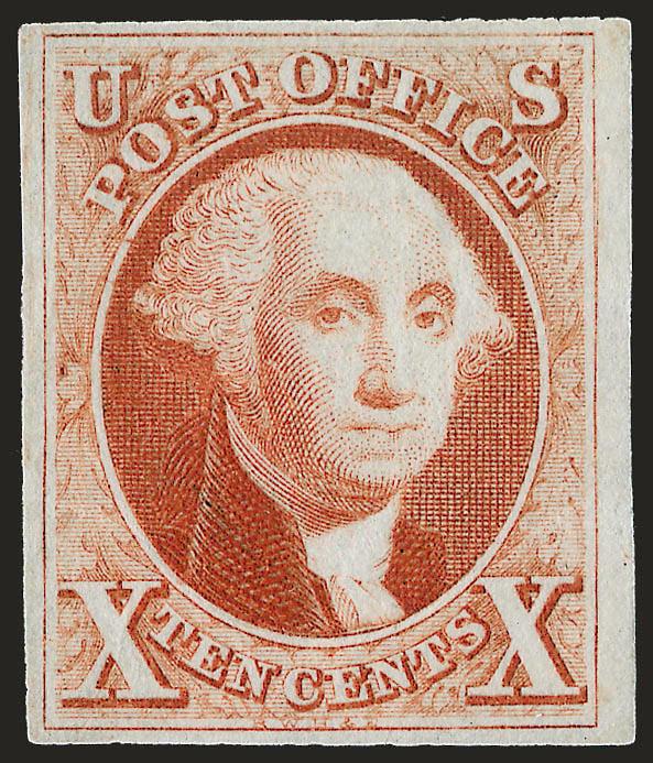 10c Orange Vermilion, Large Die Trial Color Proof on Bond (2TC2).> Trimmed to stamp size, Fine, scarce