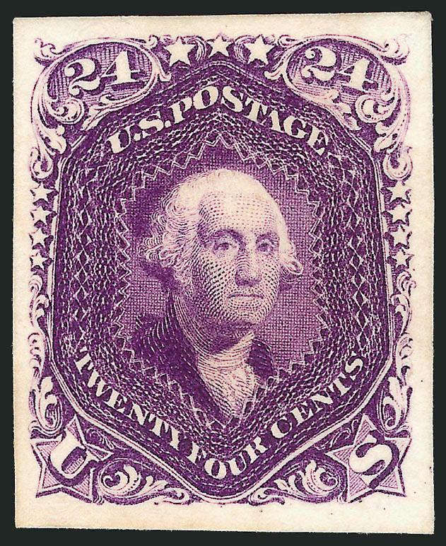 24c Red Lilac, Plate Proof on Card (70P4).> Choice wide margins and brilliant color, the key value of the 1861-66 Issue Plate Proofs