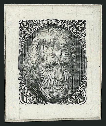 2c Black, Die II, Small Die Proof on Wove (73aP2).> On gray card backing, large margins, Very Fine, only 85 were produced