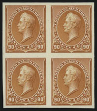 6c-90c 1890 Issue, Plate Proofs on Card (224P4, 226P4-229P4).> Blocks of four, large margins, bright colors, Very Fine