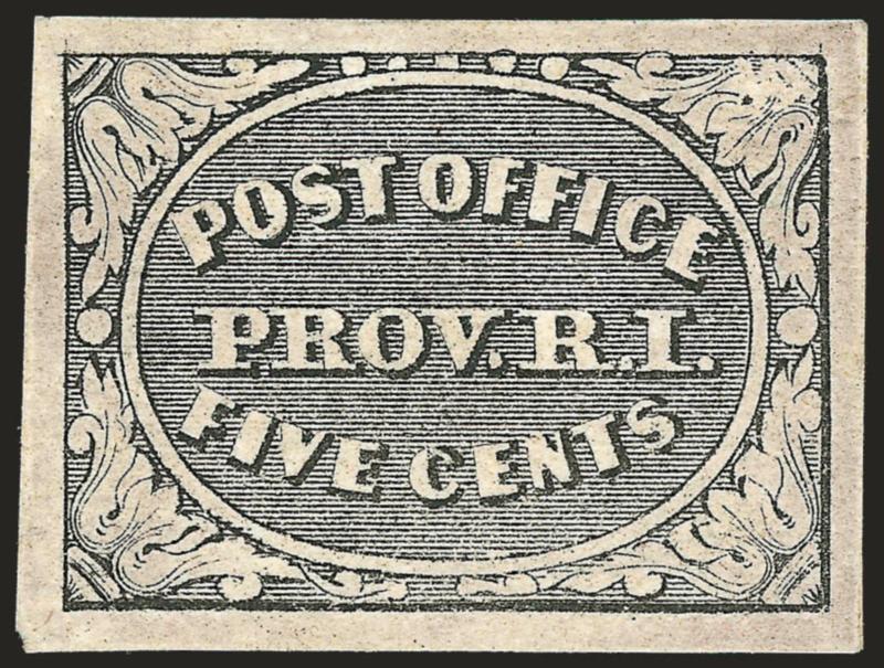 Providence R.I., 5c Gray Black, Sperati Forgery (10X1 var).> Unused (no gum), large margins, reasonable facsimile of the design, Very Fine, signed by Sperati on back, also incl. cruder forgery of
10X2