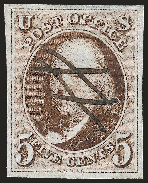 5c Brown (1).> Large even margins, deep shade, neat ms. cancels, Extremely Fine, a stamp of great visual appeal