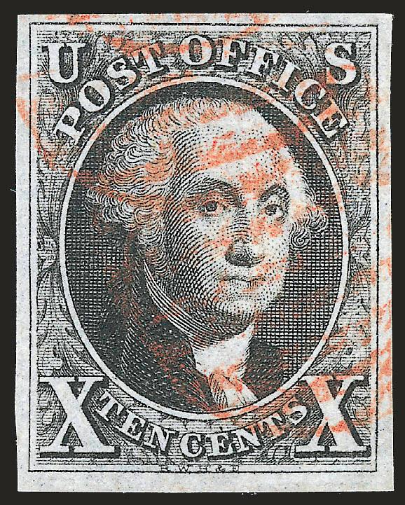 10c Black (2).> Full to large margins, attractive shade and with light red grid cancels, Extremely Fine, with 2008 P.S.E. certificate (VF-XF 85 SMQ $1,650.00)