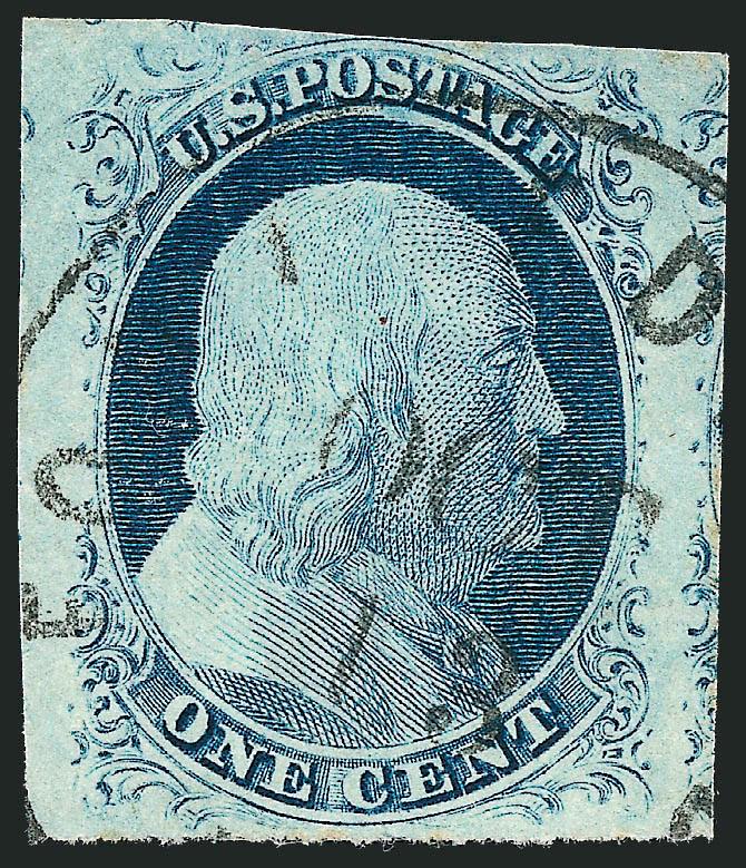 1c Blue, Ty. IV (9).> Position 16R1L, enormous margins incl. part of adjoining stamps at sides, clear at top, bright shade, neat strike of circular datestamp, Extremely Fine