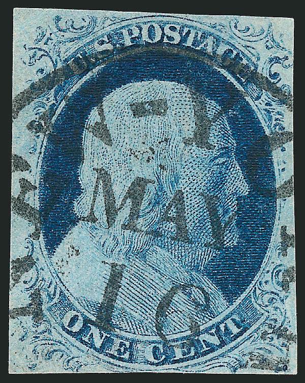 1c Blue, Ty. IV, Triple Transfer, One Inverted (9 var).> Position 81L1L, large margins to barely touched, deep rich color, well-struck New-York May 16 circular datestamp, Very Fine, accompanied by note from
Richard Celler confirming plating