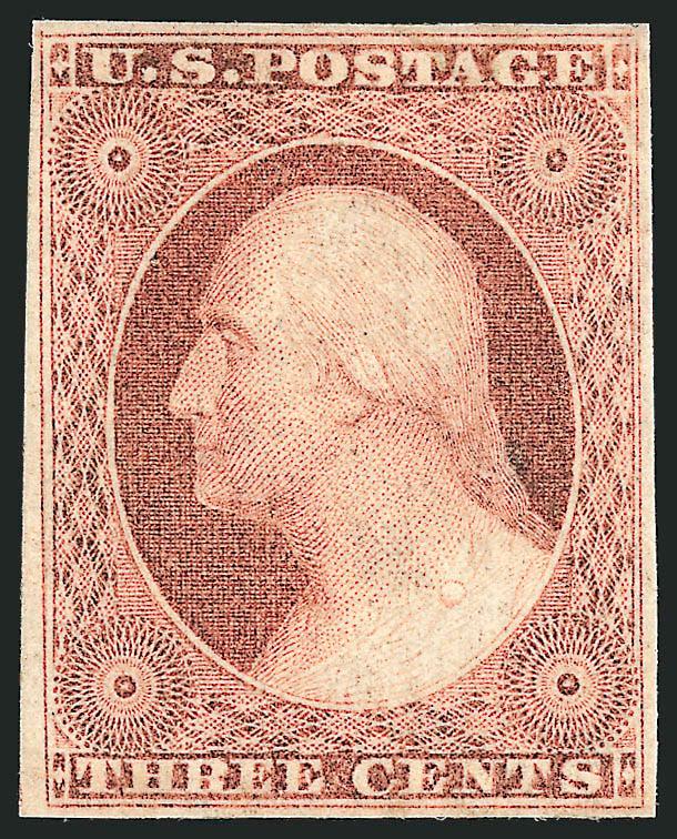 3c Dull Red, Ty. II (11A).> Original gum, slight disturbance from hinge removal, large margins, Very Fine and choice, with copy of 1983 P.F. certificate for pair