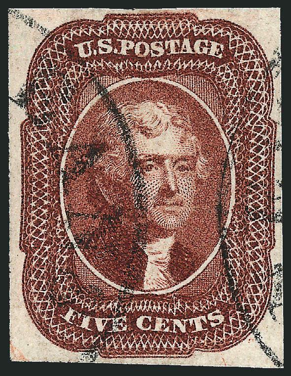 5c Red Brown (12).> Intense shade and impression, large to full margins, neat strikes of New Orleans circular datestamps, Very Fine and choice, with 1982 P.F. certificate