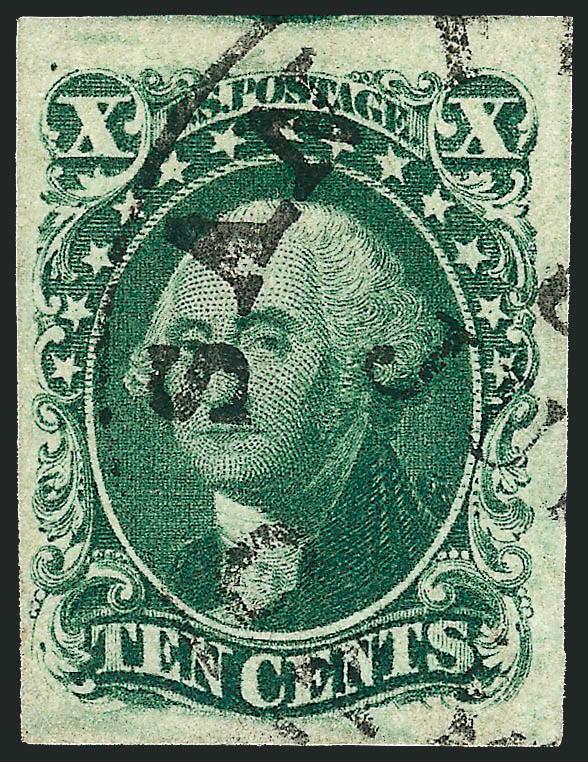 10c Green, Ty. II (14).> Large margins all around, bright shade, neat strike of San Francisco circular datestamp, fresh and Extremely Fine