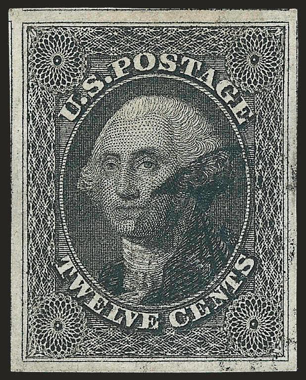 12c Black (17).> Huge margins incl. traces of adjoining stamps on three sides, intense shade and clear impression, cork cancel, Extremely Fine Gem, with 1980 and 2002 P.F. certificates