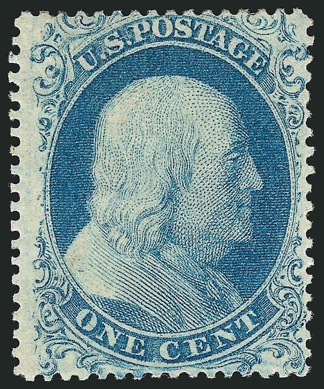 1c Blue, Ty. I (18).> Plate 12, original gum, lightly hinged, bright shade, Very Fine, exceptionally fresh and attractive, with 1983 P.F. certificate